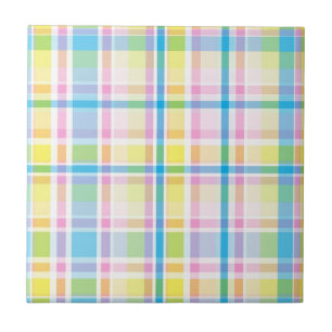Tartan-Accessoires in Rosa, Gelb und Blau im Trend Fliese