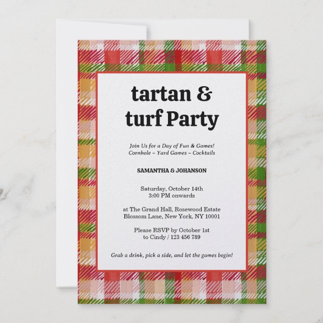 Tartan and Turf Outdoor Lawn Games Party Einladung (Vorderseite)