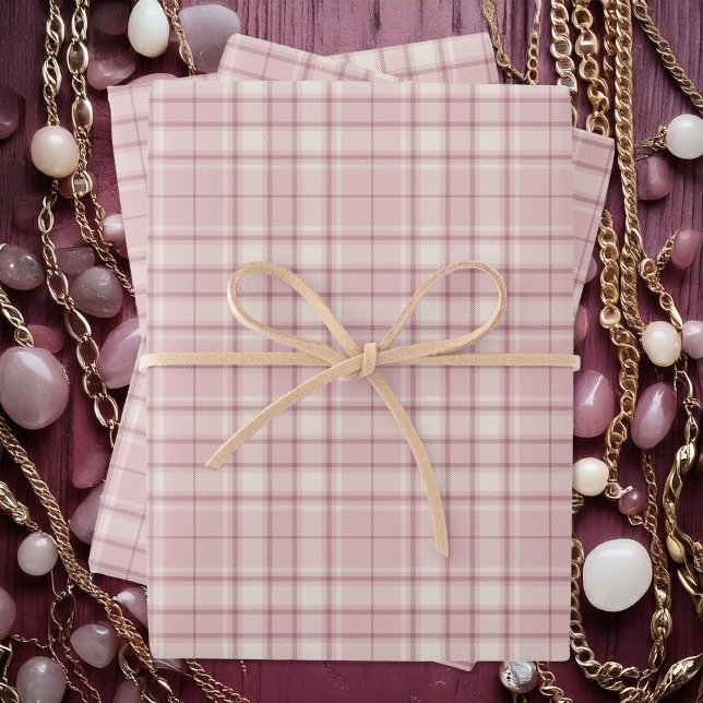 Tartan - Baby Pink mit Zement Weiß und Dunkelrosa Geschenkpapier Set (Tartan - Baby Pink with Cement White and Dark Pink Wrapping Paper Sheets by Leapfroglisics Shop)