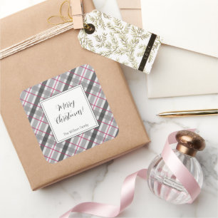 Tartan Balmoral Black Gray Burgundy Mit Monogramm Quadratischer Aufkleber