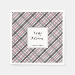 Tartan Balmoral Black Gray Burgundy Mit Monogramm Serviette