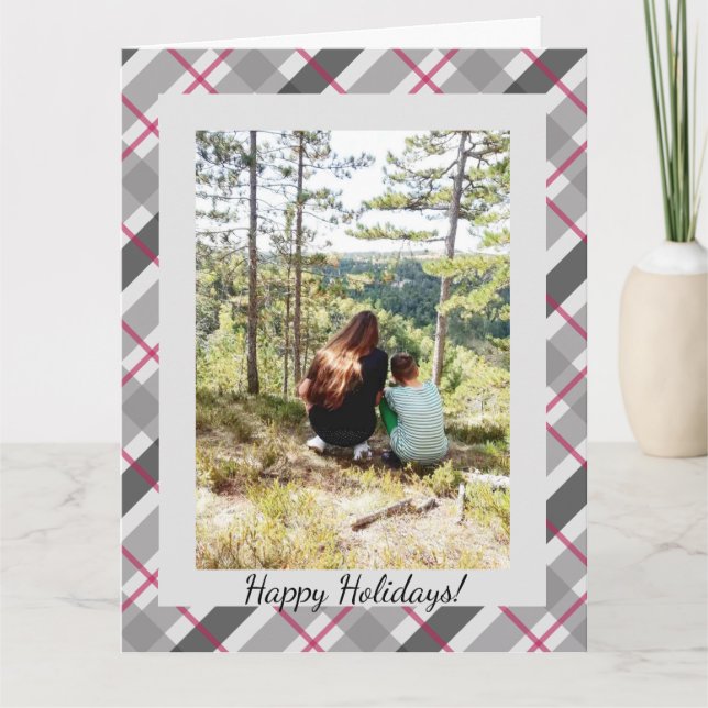 Tartan Balmoral Black Gray Burgundy One Foto Karte (Vorderseite)