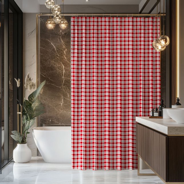 Tartan Bath Curtain Red Black Gift for Their Space Duschvorhang (Tartan Bath Curtain Red Black Gift for Their Space)