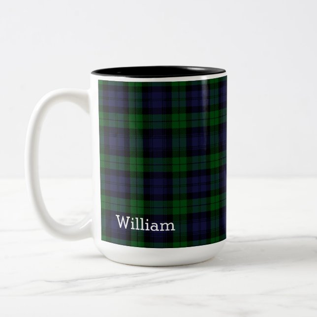 Tartan Black Watch Kariert personalisiert Zweifarbige Tasse (Links)