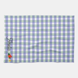Tartan Blau Grün einfaches Wildblumenmuster Name Geschirrtuch