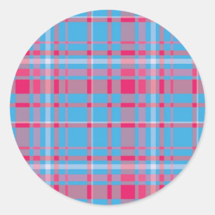 Tartan blau und rot runder aufkleber