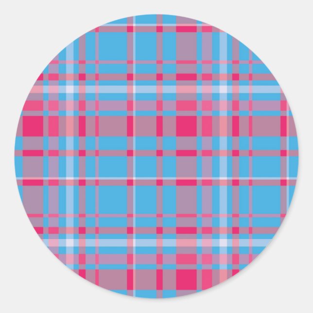 Tartan blau und rot runder aufkleber (Vorderseite)
