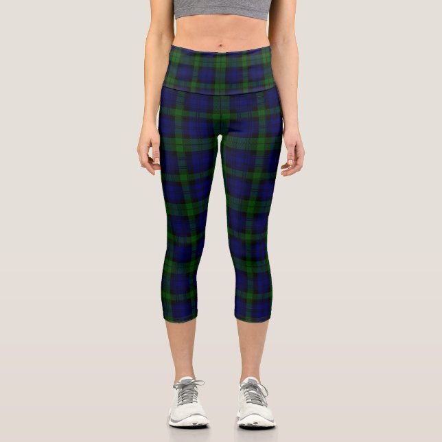 Tartan Blue Green Kariert Capri Leggings (Vorderseite)