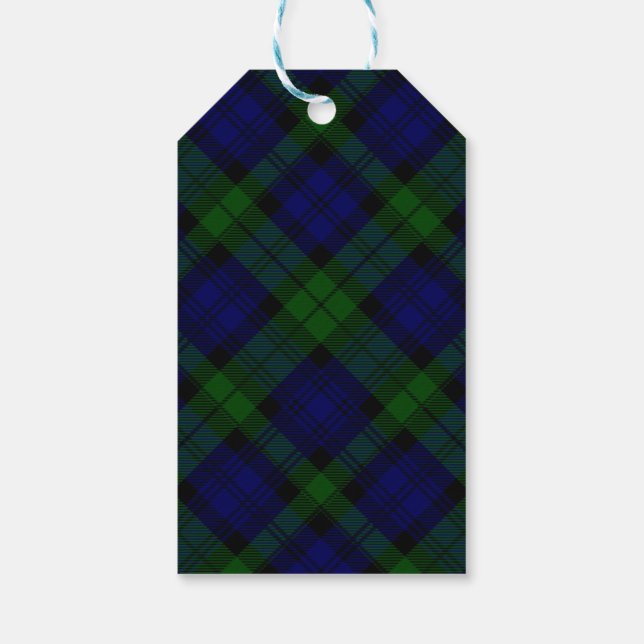 Tartan Blue Green Kariert Geschenkanhänger (Rückseite)