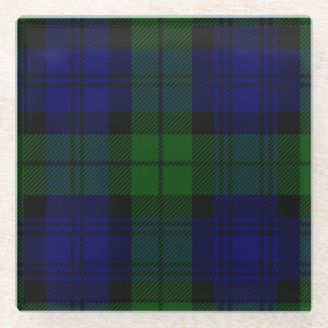 Tartan Blue Green Kariert Glasuntersetzer (Vorderseite)