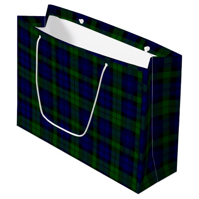 Tartan Blue Green Kariert Große Geschenktüte (Vorderseite Schrägansicht)