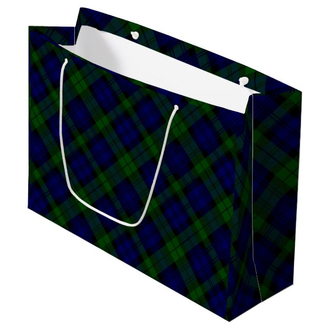 Tartan Blue Green Kariert Große Geschenktüte (Vorderseite Schrägansicht)