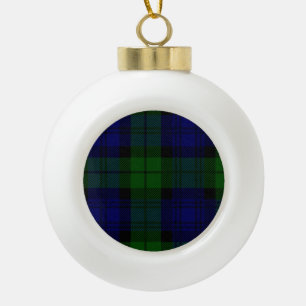 Tartan Blue Green Kariert Keramik Kugel-Ornament