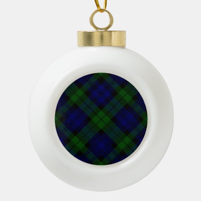 Tartan Blue Green Kariert Keramik Kugel-Ornament (Vorderseite)