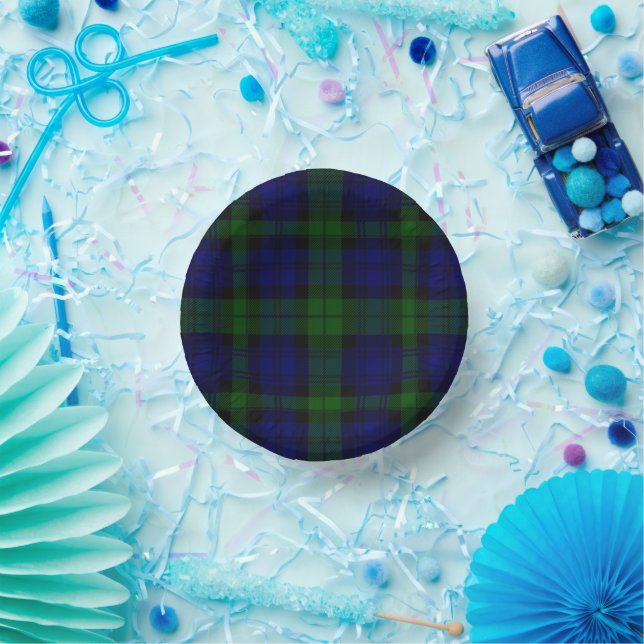 Tartan Blue Green Kariert Pappteller (Party)