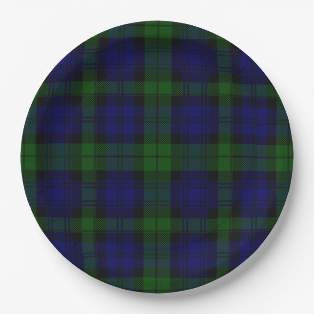 Tartan Blue Green Kariert Pappteller (Vorderseite)