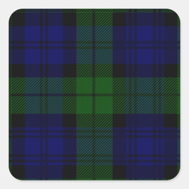 Tartan Blue Green Kariert Quadratischer Aufkleber (Vorderseite)
