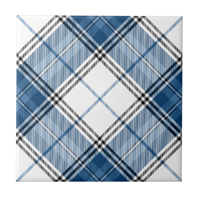 Tartan Blue White Fliese (Vorderseite)