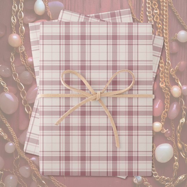 Tartan - Boho Cement White mit Licht bis dunkelros Geschenkpapier Set (Tartan - Boho Cement White with Light to Dark Pink Wrapping Paper Sheets by Leapfroglisics Shop)