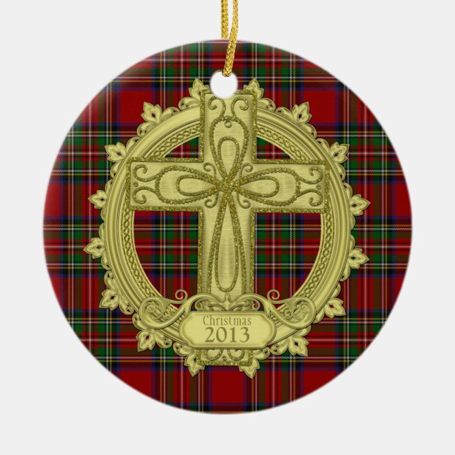 Tartan Celtic Cross Weihnachten Weihnachten Weihna Keramikornament (Vorne)