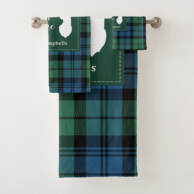 Tartan Christmas Clan Campbell Personalisiert Kari Badhandtuch Set (Insitu)