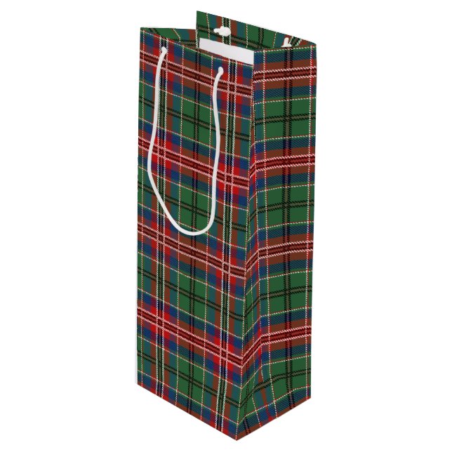 Tartan Christmas Clan MacCulloch Green Karo Karier Geschenktüte Für Weinflaschen (Vorderseite Schrägansicht)