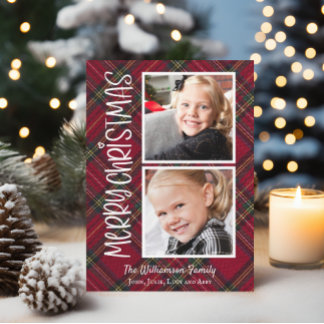 Tartan Christmas Kariert zwei Fotokarten Einladung