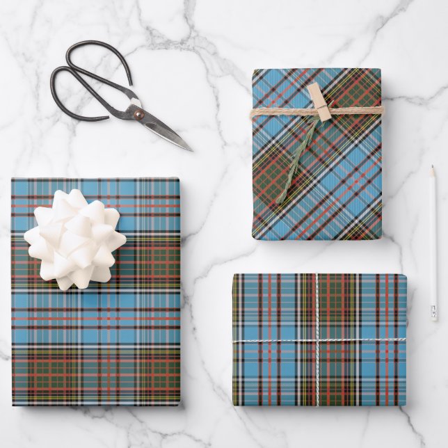 Tartan Clan Anderson Checkered Kariertes Muster Geschenkpapier Set (Vorderseite)