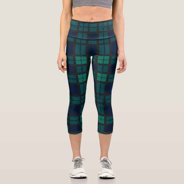 Tartan Clan Black Watch Kariert Blue Green Checker Capri Leggings (Vorderseite)