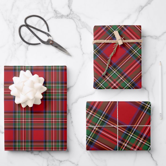 Tartan Clan Stewart Kariert Black Red Family Rusti Geschenkpapier Set (Vorderseite)