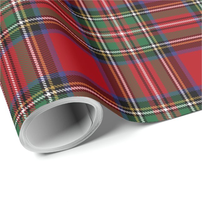 Tartan Clan Stewart Kariert Red Green Karo Rustic Geschenkpapier (Rolleneckpunkt)