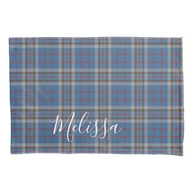 Tartan Clan Thompson Kariert Blue Gray Karo Kissenbezug (Vorderseite-Links)