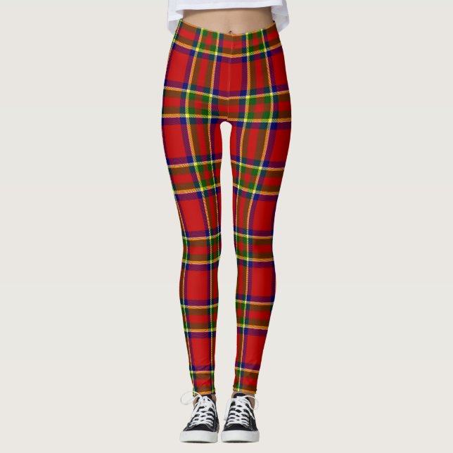 Tartan Classic Style Karierte Leggings rot und grü (Vorderseite)
