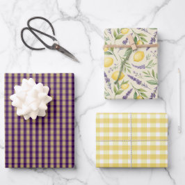 Tartan daisy lemon yellow purple wrapping paper geschenkpapier set