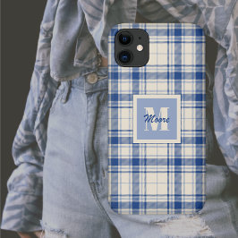 Tartan - Dark Blue Cream Background - Phone Case