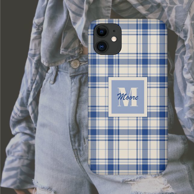 Tartan - Dark Blue Cream Background - Phone Case (Von Creator hochgeladen)