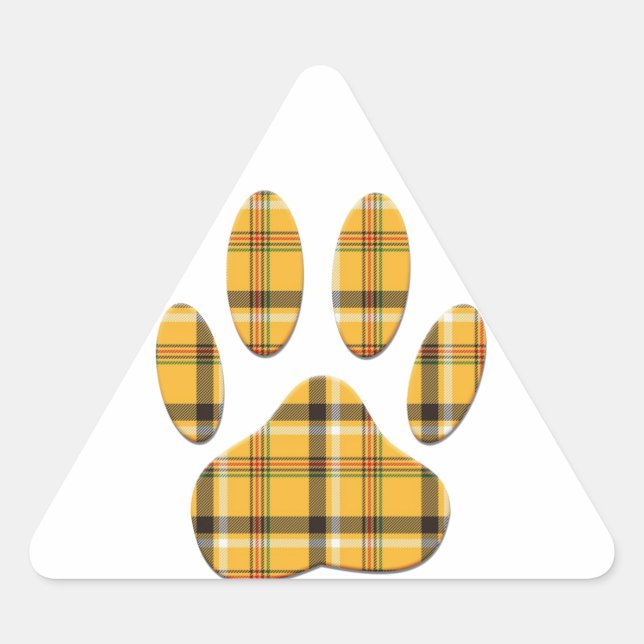 Tartan Dog Paw Print Dreieckiger Aufkleber (Vorderseite)