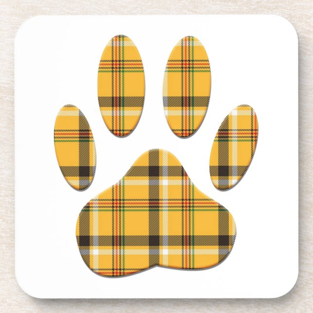 Tartan Dog Paw Print Getränkeuntersetzer (Vorderseite)
