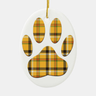 Tartan Dog Paw Print Keramik Ornament