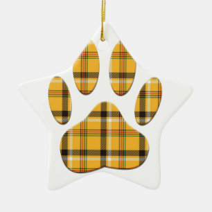 Tartan Dog Paw Print Keramikornament