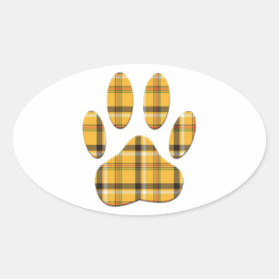 Tartan Dog Paw Print Ovaler Aufkleber