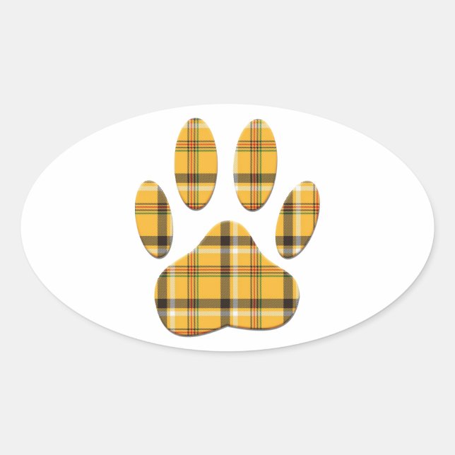 Tartan Dog Paw Print Ovaler Aufkleber (Vorderseite)