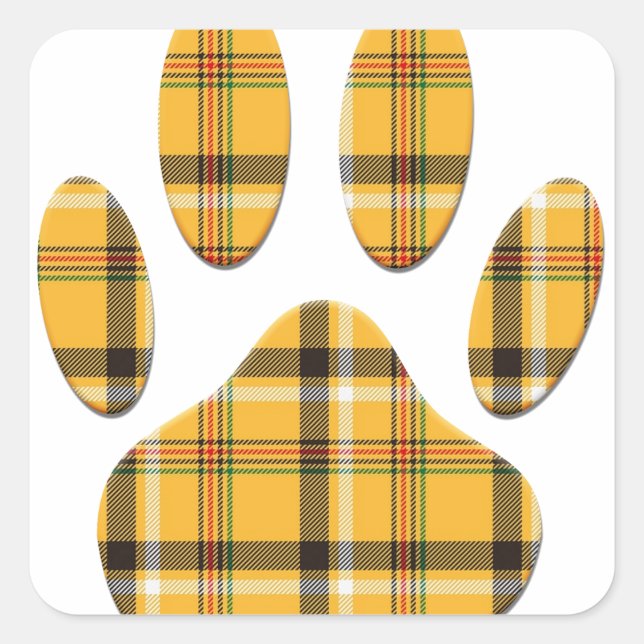 Tartan Dog Paw Print Quadratischer Aufkleber (Vorderseite)