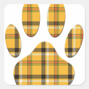 Tartan Dog Paw Print Quadratischer Aufkleber