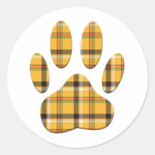 Tartan Dog Paw Print Runder Aufkleber