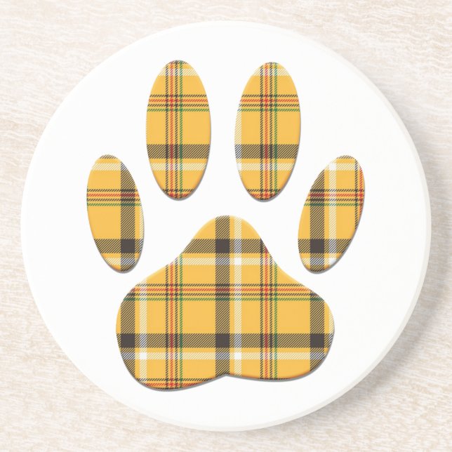 Tartan Dog Paw Print Sandstein Untersetzer (Vorne)
