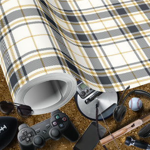 Tartan - Elfenbein-Senf-Gold und -Grafit Geschenkpapier