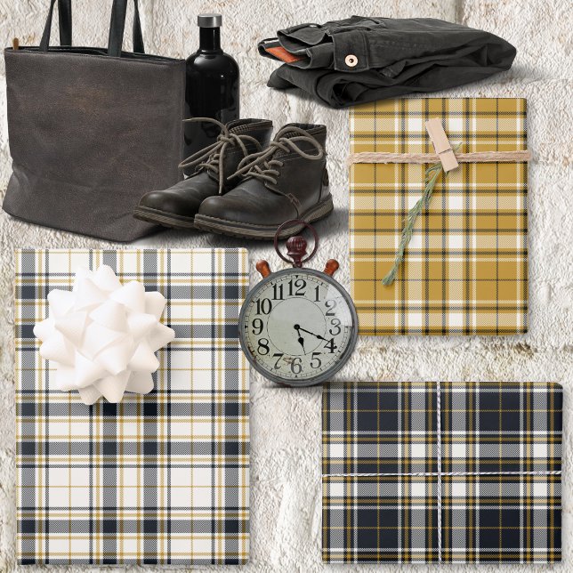 Tartan - Elfenbein Senf Gold und Grafit Unterschie Geschenkpapier Set (Tartan - Ivory Mustard Gold and Graphite Different Wrapping Paper Sheets by Leapfroglisics Shop)