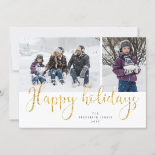 Tartan Foto Card Gold Script Happy Holidays Feiertagskarte