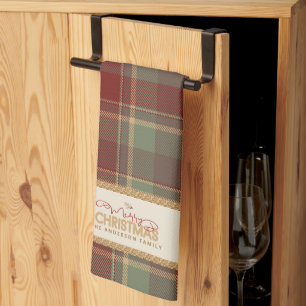 Tartan Frohe Weihnachten Gold Rahmen ID1141A Geschirrtuch